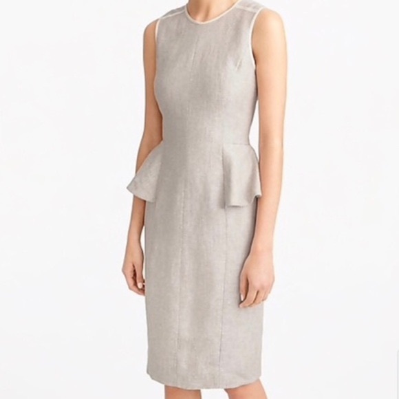 J. Crew Linen Peplum Dress Tan/White Trim 4P - Picture 5 of 5